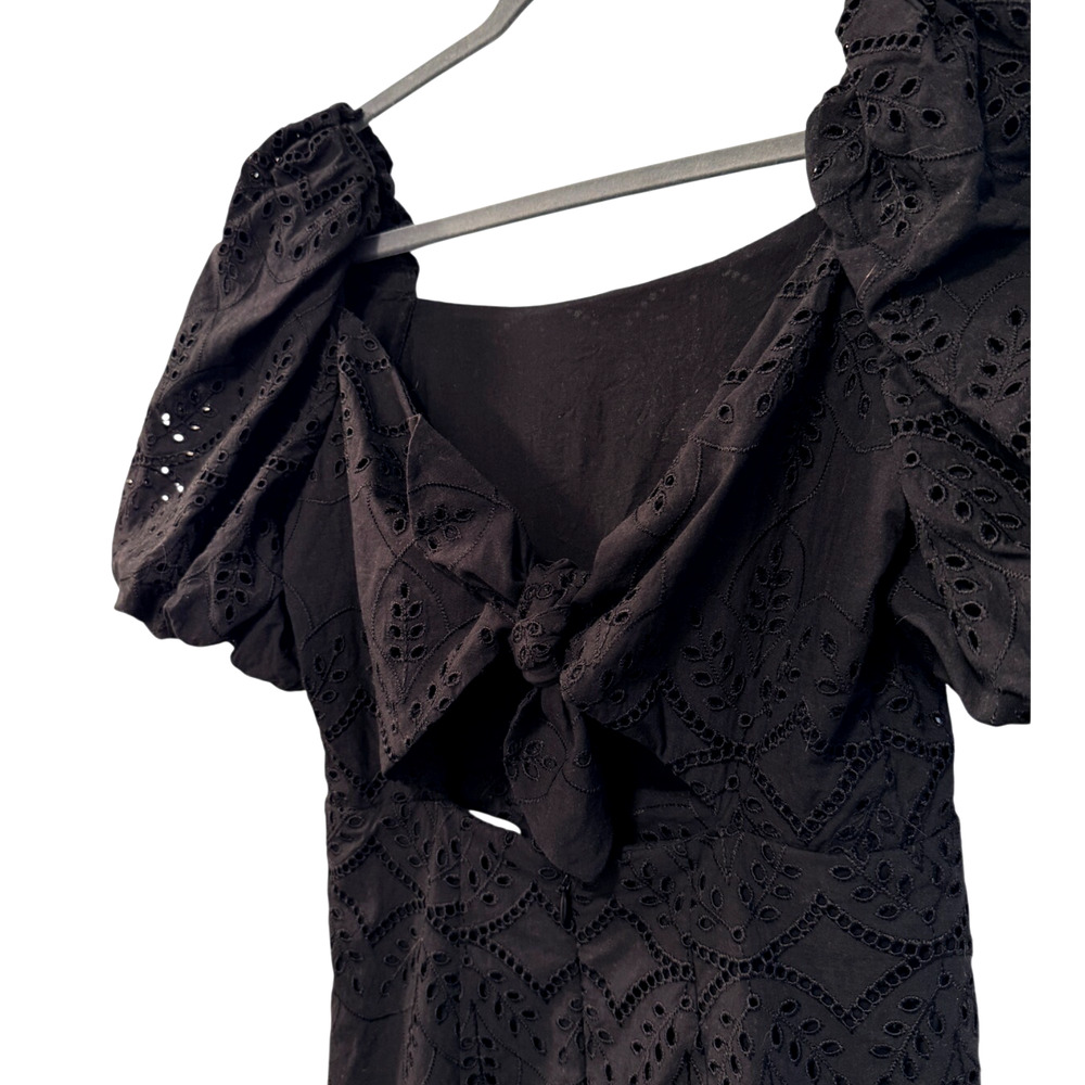 Sezane 2 Eyelet Mini Allya Dress $250 Puff Sleeves Cotton Scoop Neck Black 34 - Picture 6 of 16